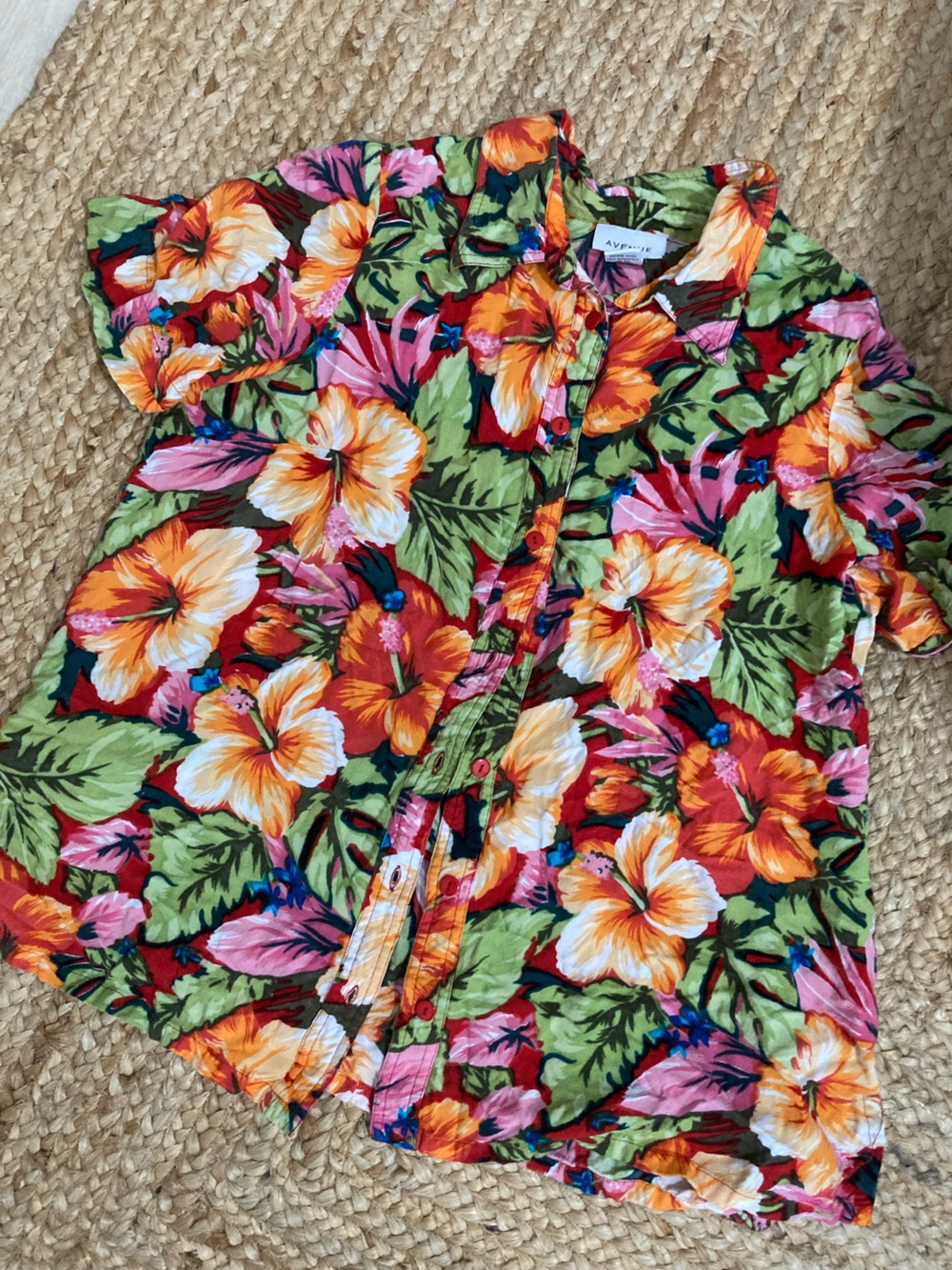 Avenue Orange, Green & Pink Floral Button-Up Shirt